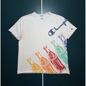 Champion‎ Coca-Cola T Shirt Short Sleeve Men's Large White Wrap Around Print